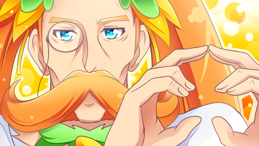 beard, blue_eyes, cosplay, cure_rosetta, cure_rosetta_(cosplay), dokidoki!_precure, double_bun, earrings