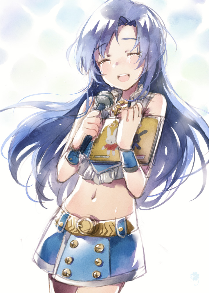 1girl, belt, blue_hair, closed_eyes, crying, idolmaster, kisaragi_chihaya, microphone