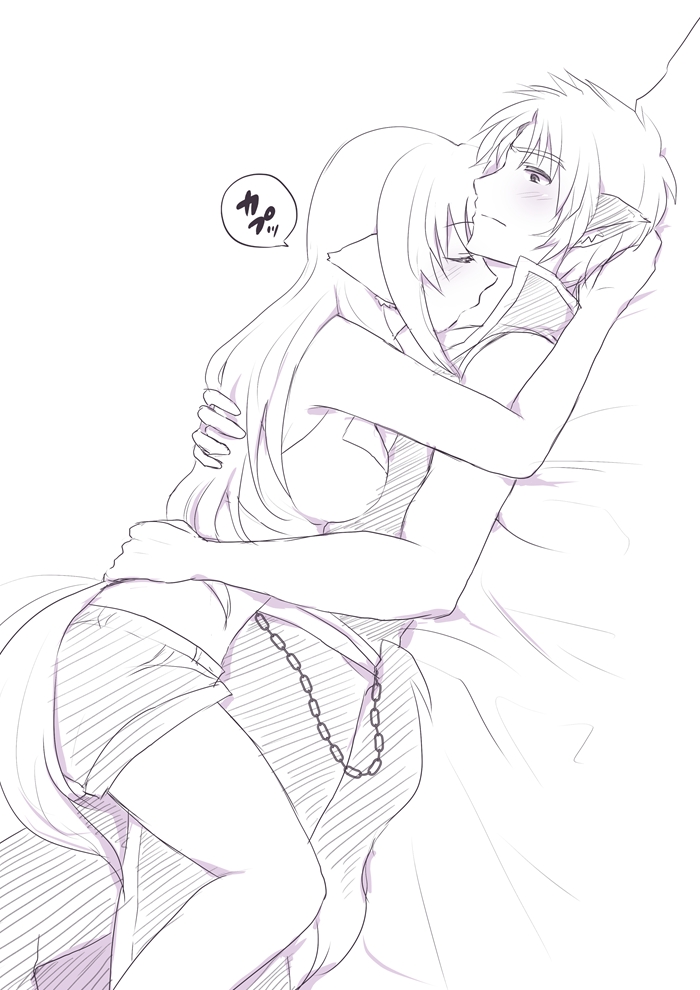 1boy, 1girl, animal_ears, arf, blush, breasts, chain, couple