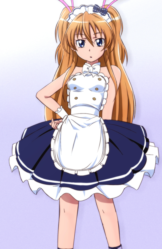 1girl, alternate_costume, apron, blue_eyes, bow, female, frills, hair_ribbon