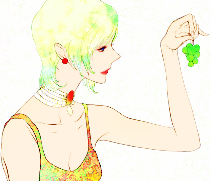 character_request, earrings, egawa_satsuki, eugenie_danglars, face, food, fruit, gankutsuou
