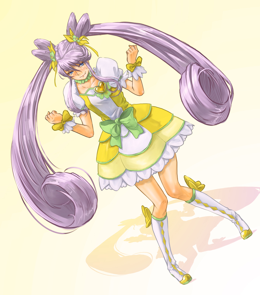 1girl, blue_eyes, boots, bow, choker, cosplay, cure_moonlight, cure_rosetta
