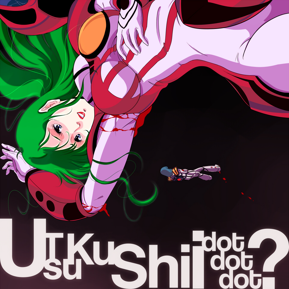 1boy, 1girl, 80s, blood, blue_eyes, couple, giantess, green_hair