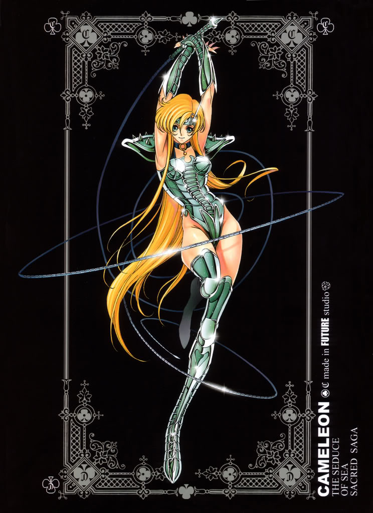 1girl, armor, blonde_hair, blue_eyes, boots, chameleon_june, circle, future_studio_(artist), long_hair, saint_seiya, smile, solo, thigh-highs, thigh_boots, whip