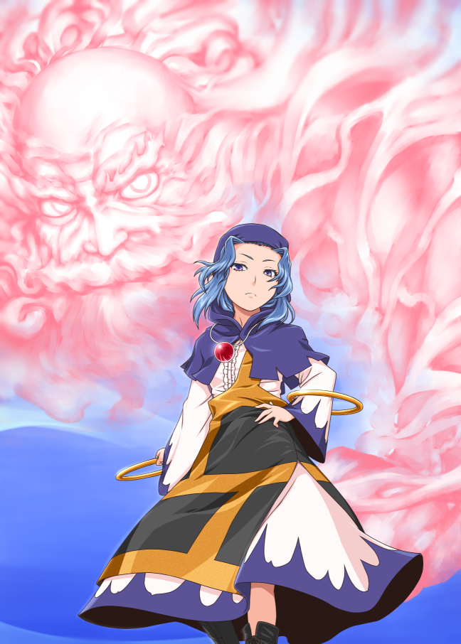 1boy, 1girl, blue_eyes, blue_hair, boots, dress, frown, hand_on_hip