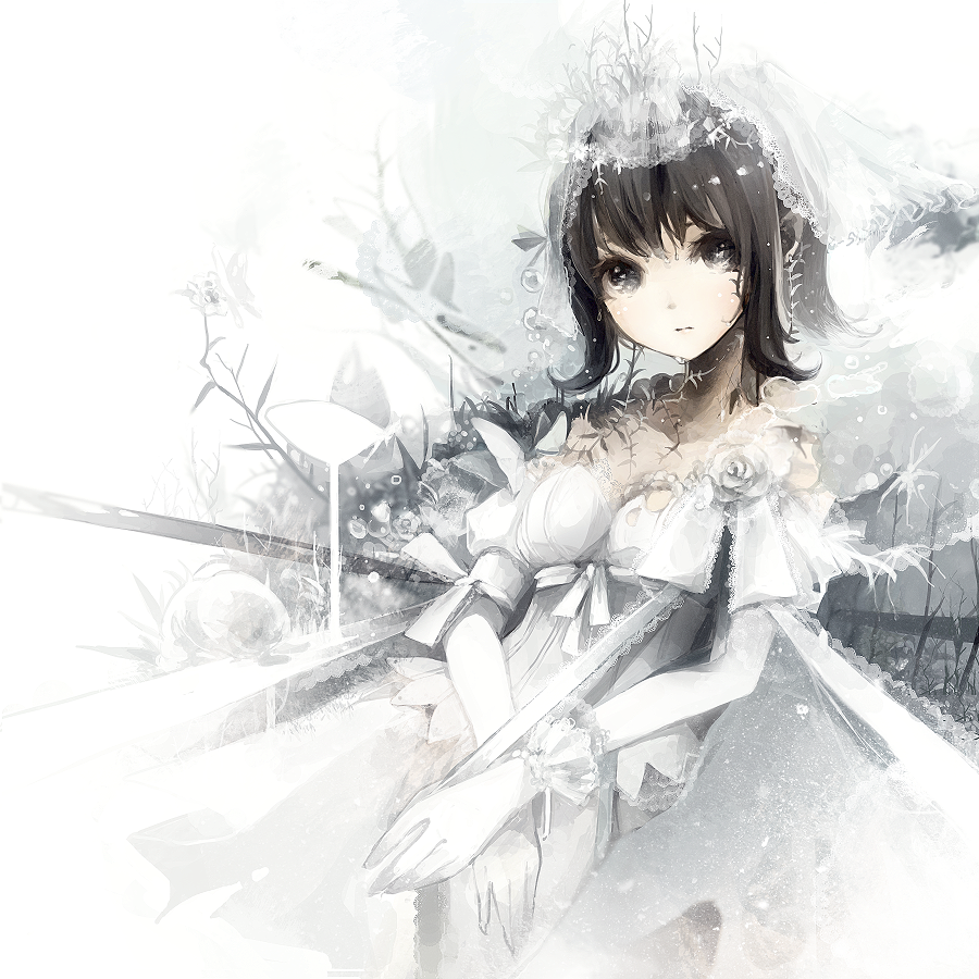 azami_(distel), black_eyes, black_hair, dress, elbow_gloves, gloves, original, veil
