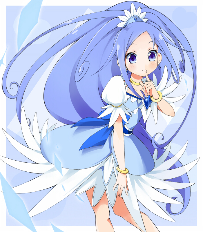 1girl, blue_eyes, blue_hair, blush, bracelet, choker, cure_diamond, dokidoki!_precure