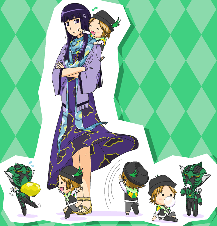 1boy, 1girl, ^_^, argyle, bangs, blue_eyes, blue_hair, blunt_bangs