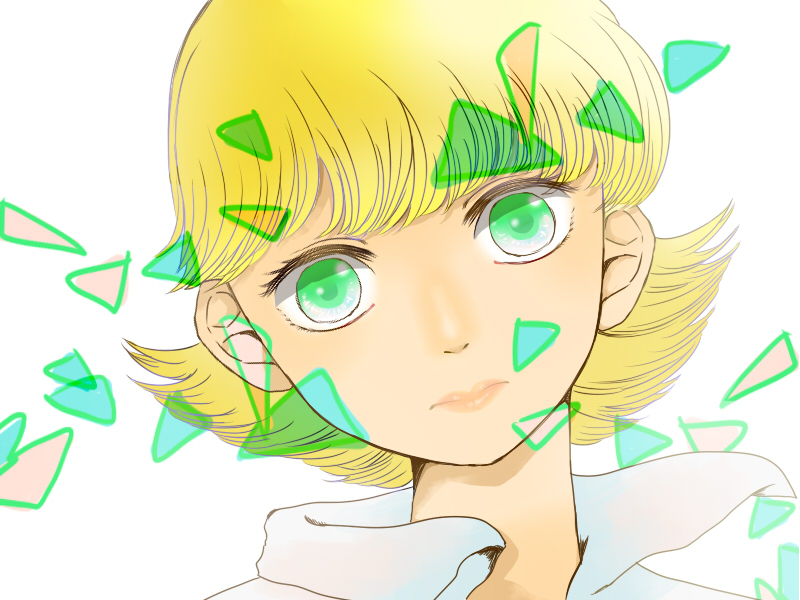1girl, android, aqua_eyes, blonde_hair, face, ho-mu_(ne5mata3), lips, metropolis