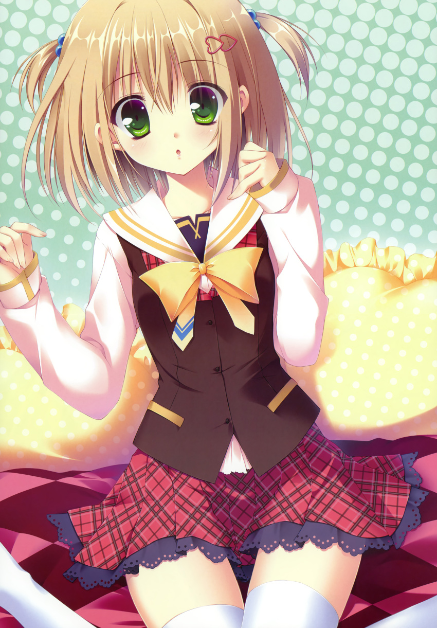 1girl, absurdres, blonde_hair, green_eyes, hair_ornament, hairclip, highres, legs