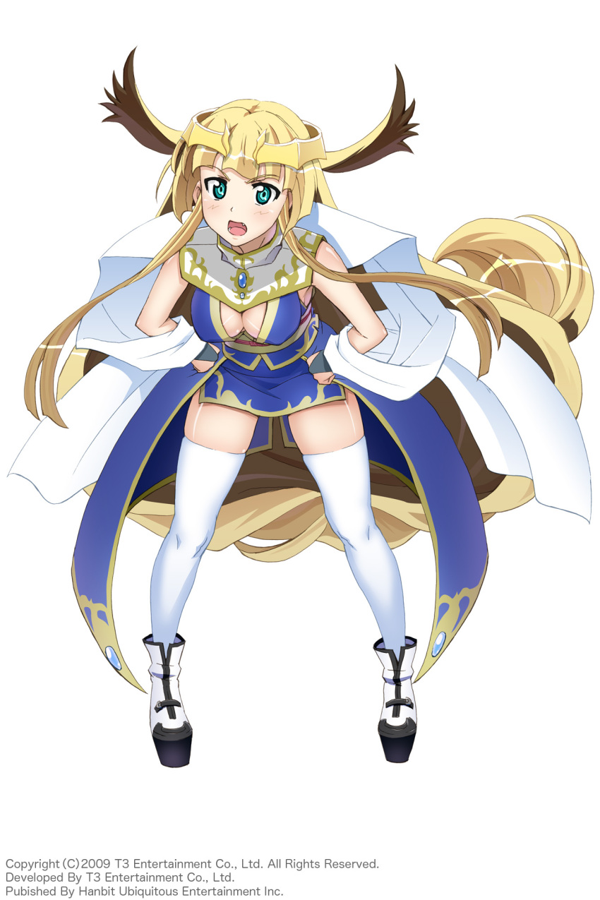 1girl, absurdly_long_hair, angry, arksign, blonde_hair, blue_eyes, breasts, bridal_gauntlets