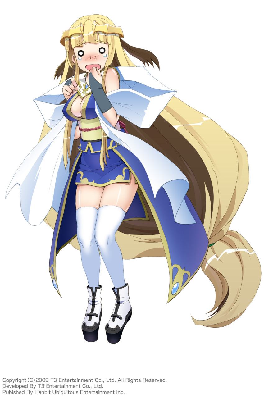 1girl, absurdly_long_hair, arksign, blonde_hair, blue_eyes, blush, breasts, bridal_gauntlets