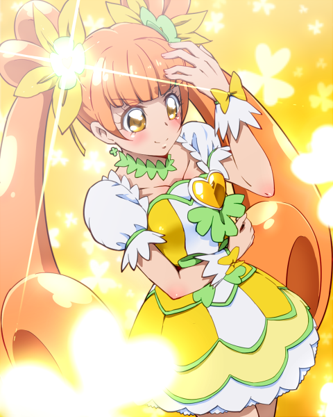 1girl, brown_hair, cure_rosetta, dokidoki!_precure, dress, female, hair_ornament, heart