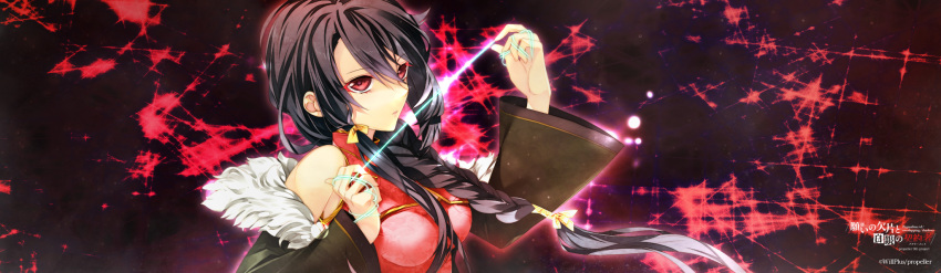 black_hair, braid, hair_ribbon, highres, long_hair, manyako_(mohumohu), negai_no_kakera_to_hakugin_no_agreement, open_mouth