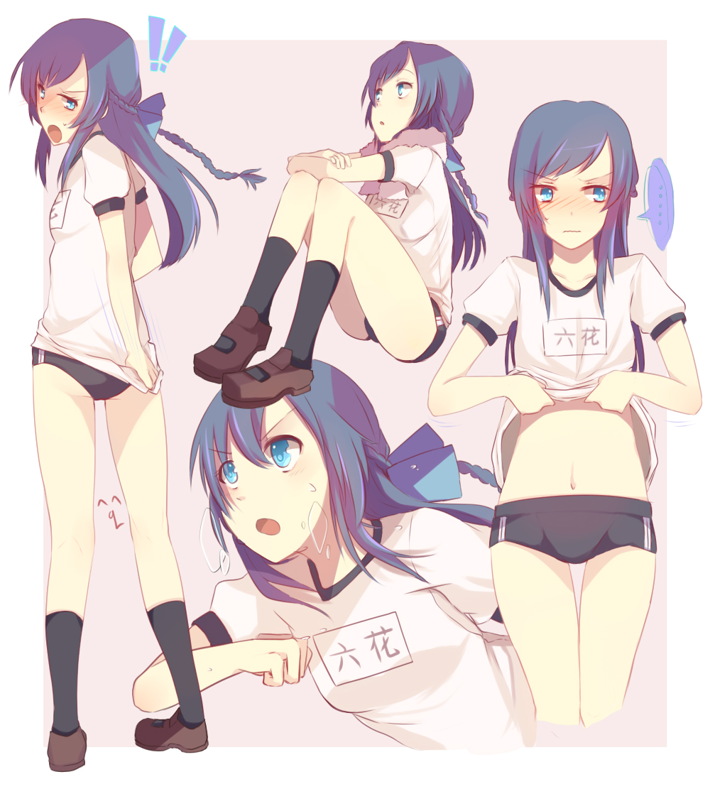 !!, ..., 1girl, blue_eyes, blue_hair, blush, braid, breath