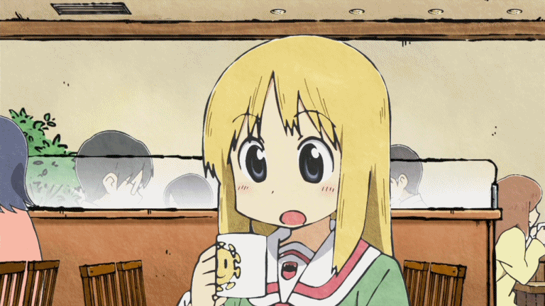 animated, animated_gif, blonde_hair, blue_eyes, chari, cup, helvetica_standard, mug