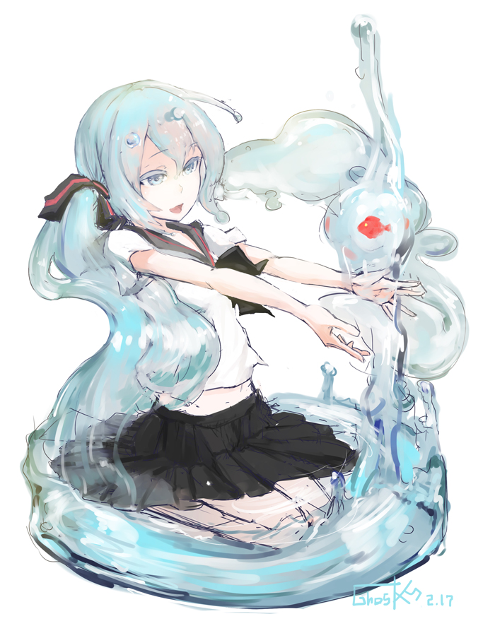 1girl, aqua_eyes, aqua_hair, artist_name, bottle_miku, dated, fish, ghostas