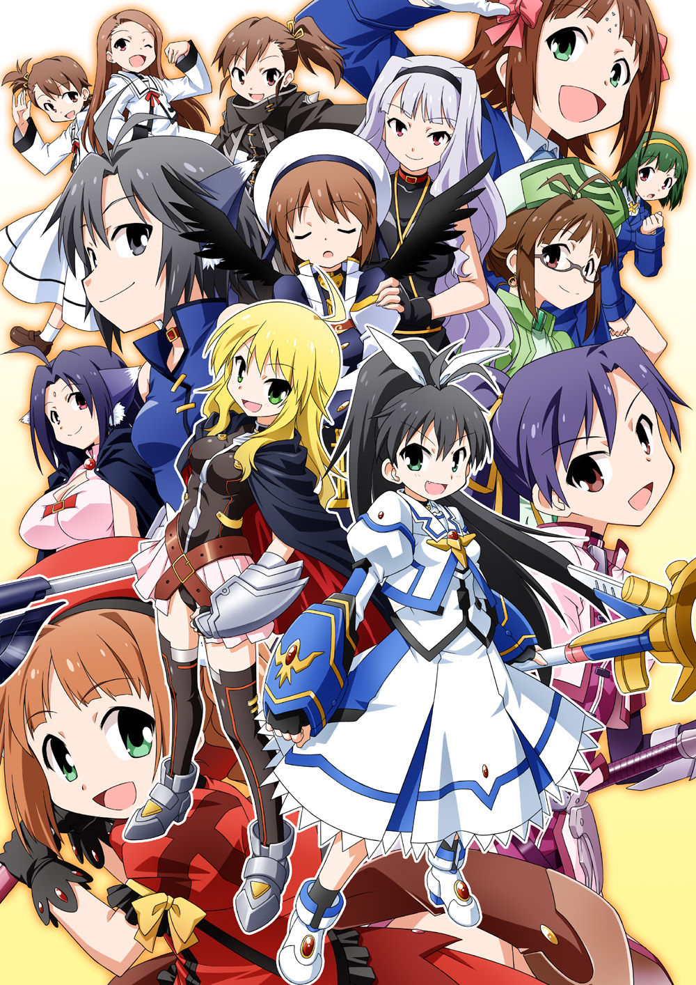 6+girls, ;d, ahoge, akizuki_ritsuko, akou_roushi, amami_haruka, animal_ears, antenna_hair