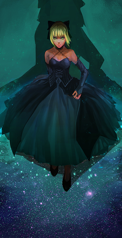 1girl, ahoge, blonde_hair, bow, ccrxx110, dress, fate/stay_night, fate_(series)