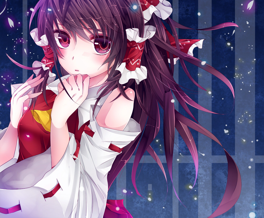 1girl, ascot, bow, brown_hair, detached_sleeves, hair_bow, hair_tubes, hakurei_reimu