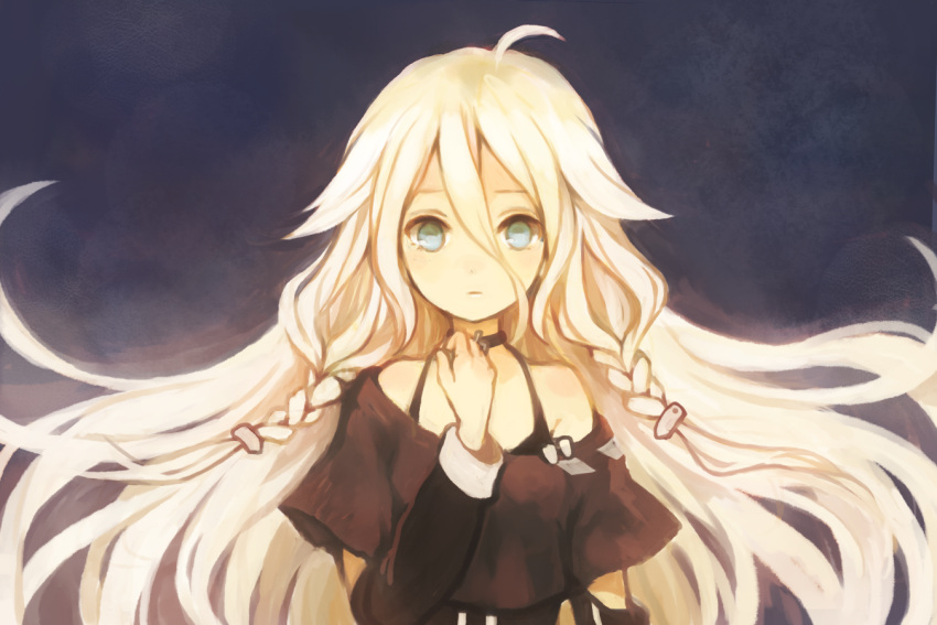 1girl, bare_shoulders, blonde_hair, braid, choker, expressionless, ia_(vocaloid), long_hair
