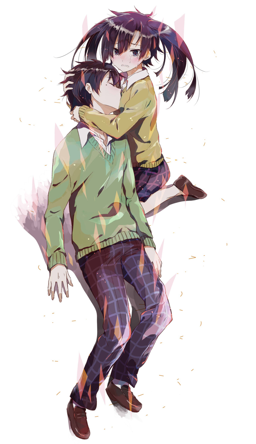 1boy, 1girl, chikaya, closed_eyes, ene_(kagerou_project), hug, kagerou_project, konoha_(kagerou_project)