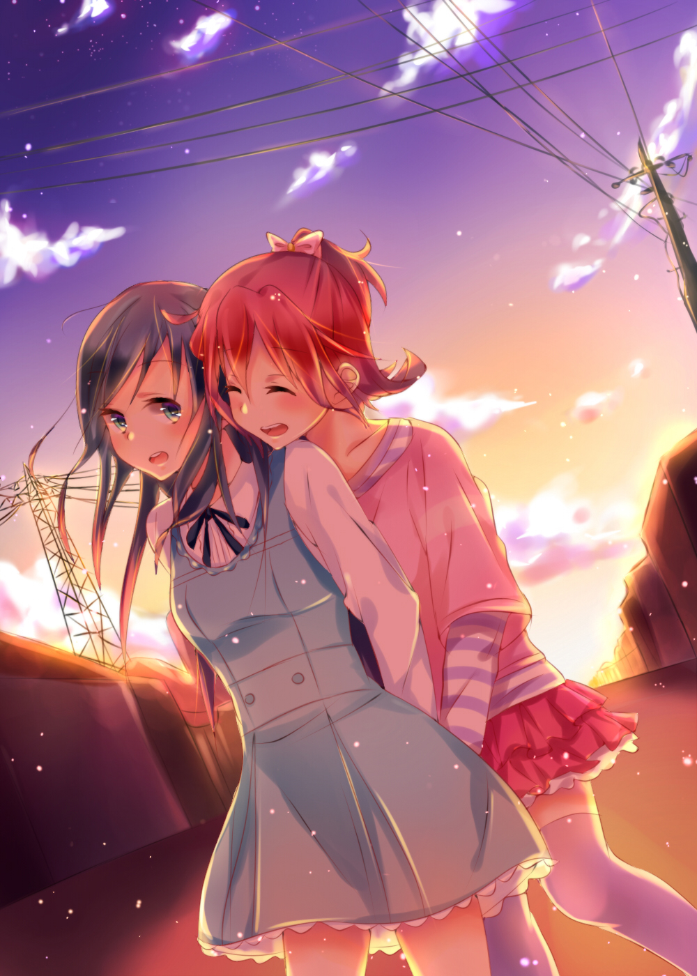 2girls, aida_mana, blue_eyes, blue_hair, blush, closed_eyes, dokidoki!_precure, dress