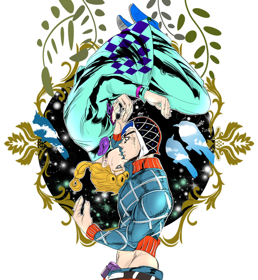 2boys, bird, blonde_hair, blue_eyes, giorno_giovanna, guido_mista, hat, ing0123