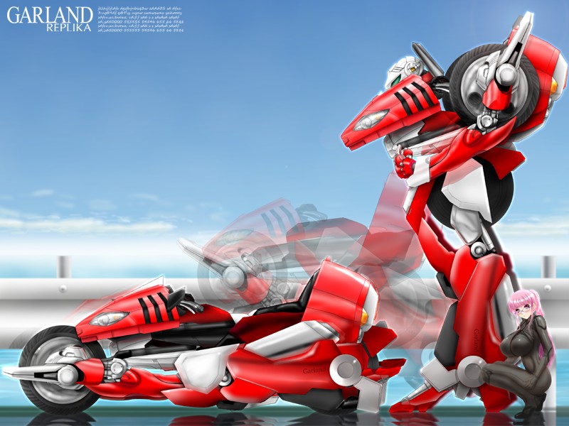 1girl, 80s, bodysuit, clouds, garland_(megazone_23), glasses, long_hair, mecha