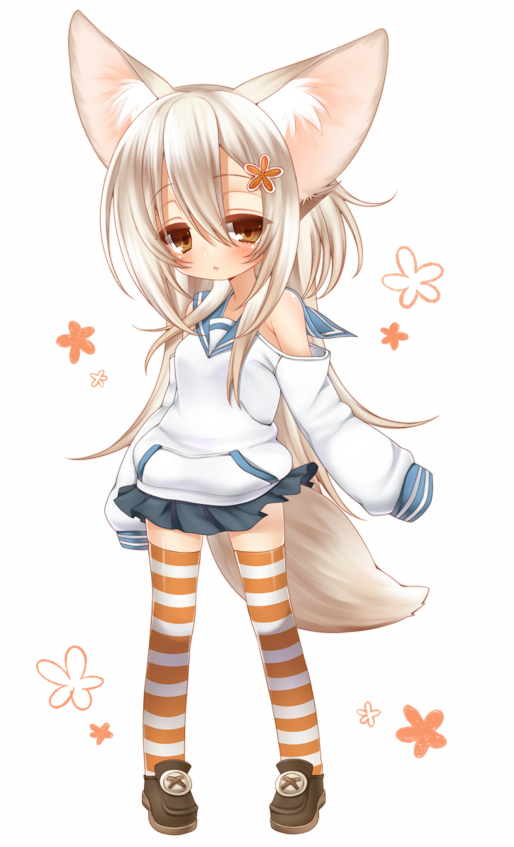 :<, animal_ears, blonde_hair, brown_eyes, felt_(inuue_kiyu), hair_ornament, inuue_kiyu, long_hair