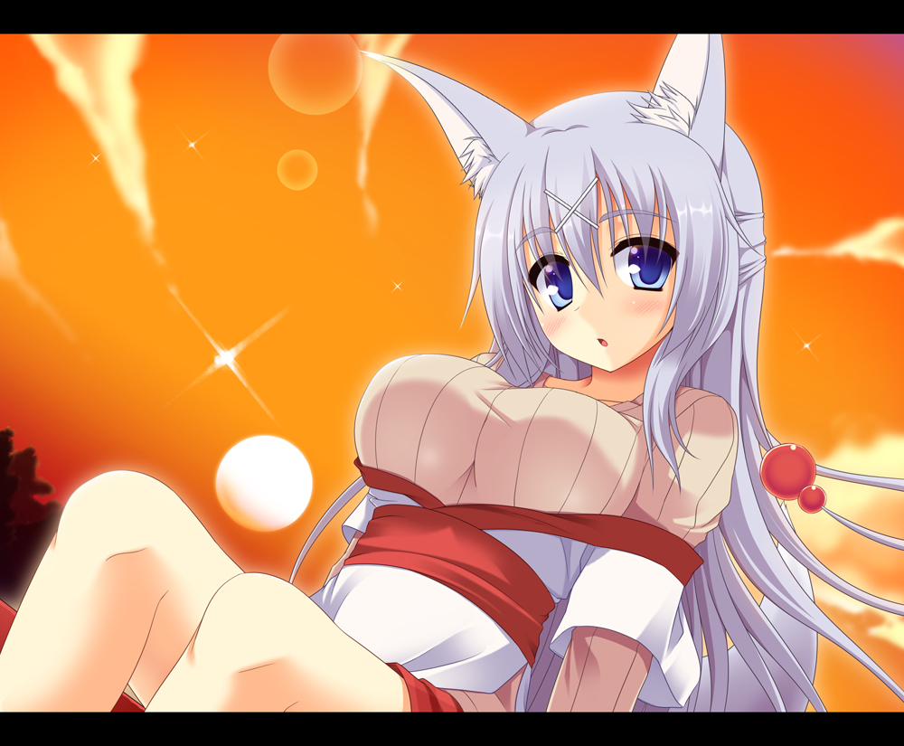 :o, animal_ears, blue_eyes, blue_hair, blush, breasts, long_hair, original