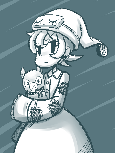 1girl, alternate_costume, dress, gias-ex-machella, grey, grey_background, hat, long_sleeves