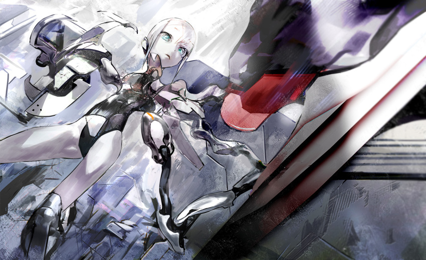 blue_eyes, kazutaka, original, robot, science_fiction, white_hair