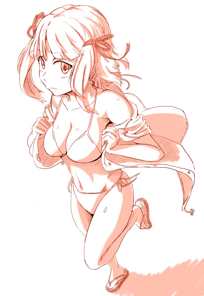 1girl, amami_haruka, bikini, hoodie, idolmaster, jacket, monochrome, nguyen_van-hai