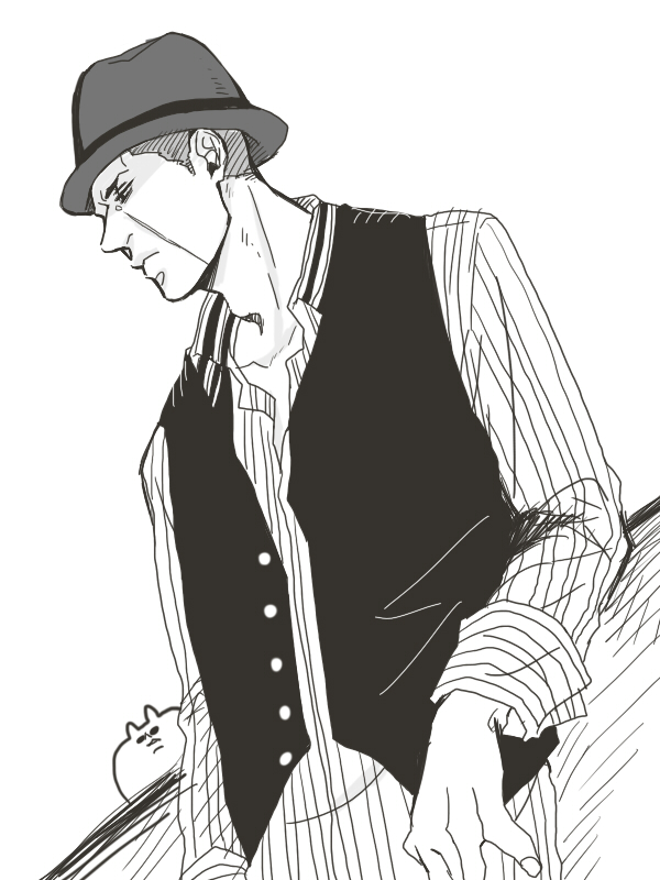 1boy, casual, fedora, hat, jake_muller, monochrome, niisan_alpha, resident_evil, resident_evil_6, scar, shirt, short_hair, vest