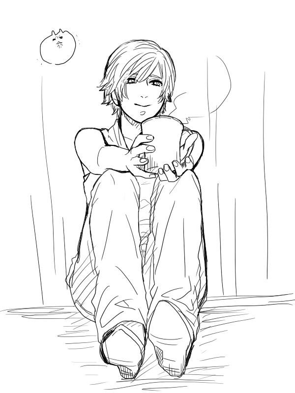 1girl, casual, cup, monochrome, mug, niisan_alpha, resident_evil, resident_evil_6