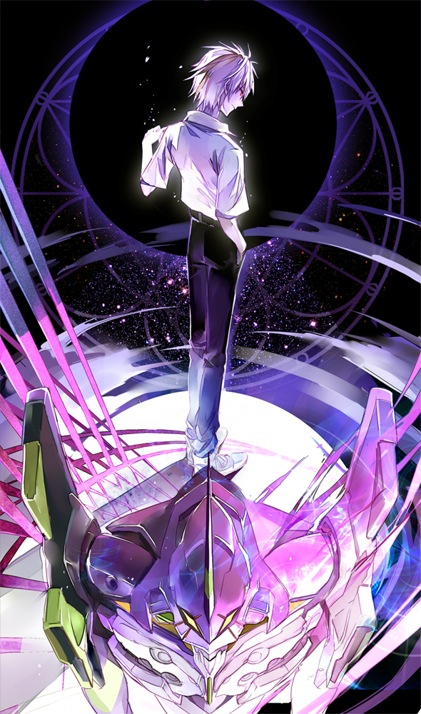 eva_01, nagisa_kaworu, neon_genesis_evangelion, niaoniaoyoo, red_eyes, school_uniform, short_hair