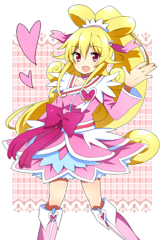 1girl, aida_mana, blonde_hair, boots, bow, choker, cure_heart, curly_hair