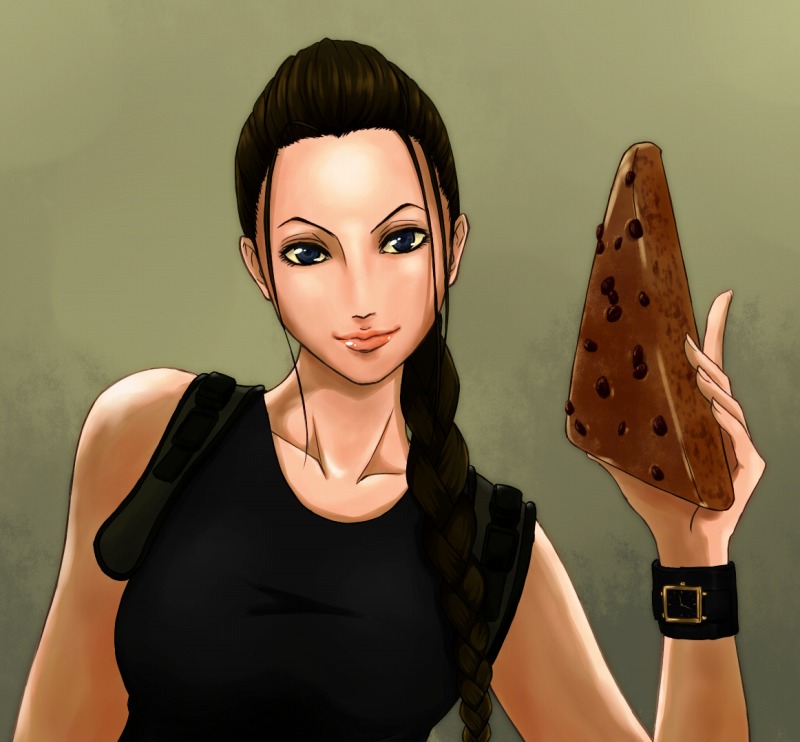 1girl, backpack, bag, black_hair, blue_eyes, braid, bread, bust