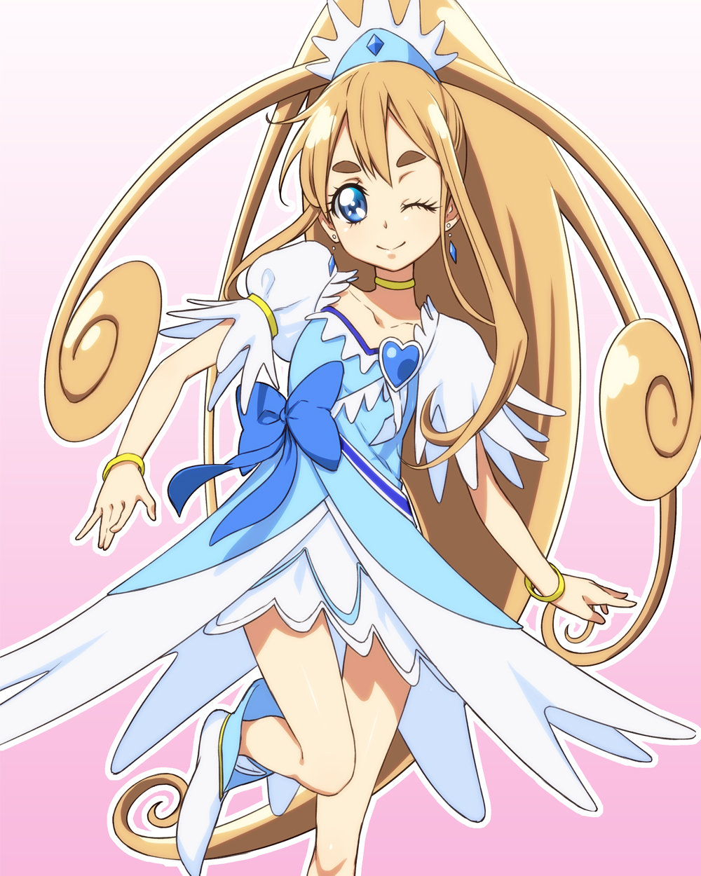 1girl, blonde_hair, blue_eyes, cure_diamond, cure_diamond_(cosplay), dokidoki!_precure, k-on!, kotobuki_minako