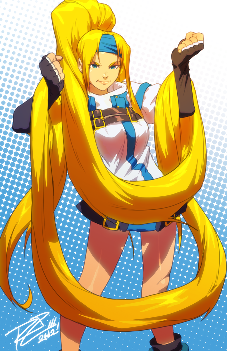 1girl, absurdly_long_hair, blonde_hair, blue_eyes, elbow_gloves, fingerless_gloves, gloves, guilty_gear
