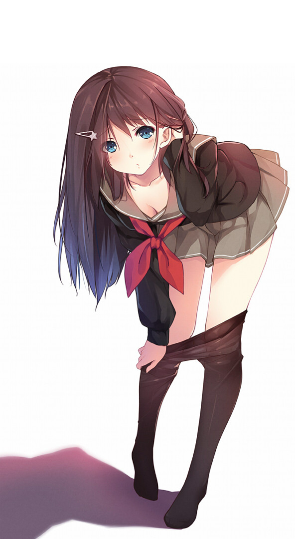 1girl, blue_eyes, breasts, caidychen, cleavage, hair_ornament, hairpin, original