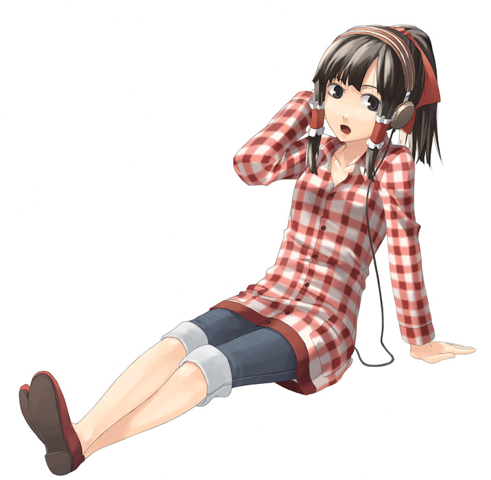 contemporary, flannel, hakurei_reimu, headphones, itsutsu, short_hair, touhou