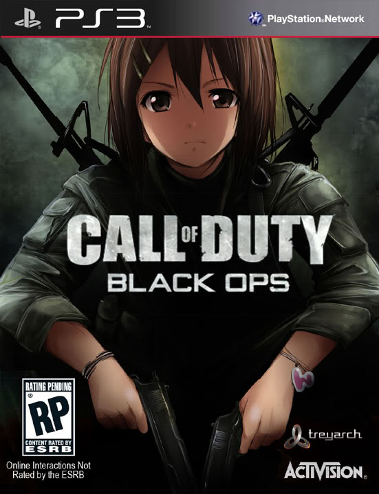 1girl, alex_mason, assault_rifle, boxart, brown_eyes, brown_hair, call_of_duty, call_of_duty:_black_ops, cosplay, crossover, dual_wielding, gun, handgun, hirasawa_yui, k-on!, kaiga, m16, m1911, military, military_uniform, parody, pistol, playstation_3, rifle, short_hair, solo, uniform, weapon