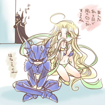 armor, barbariccia, bare_shoulders, blonde_hair, bracelet, cain_highwind, couple, female