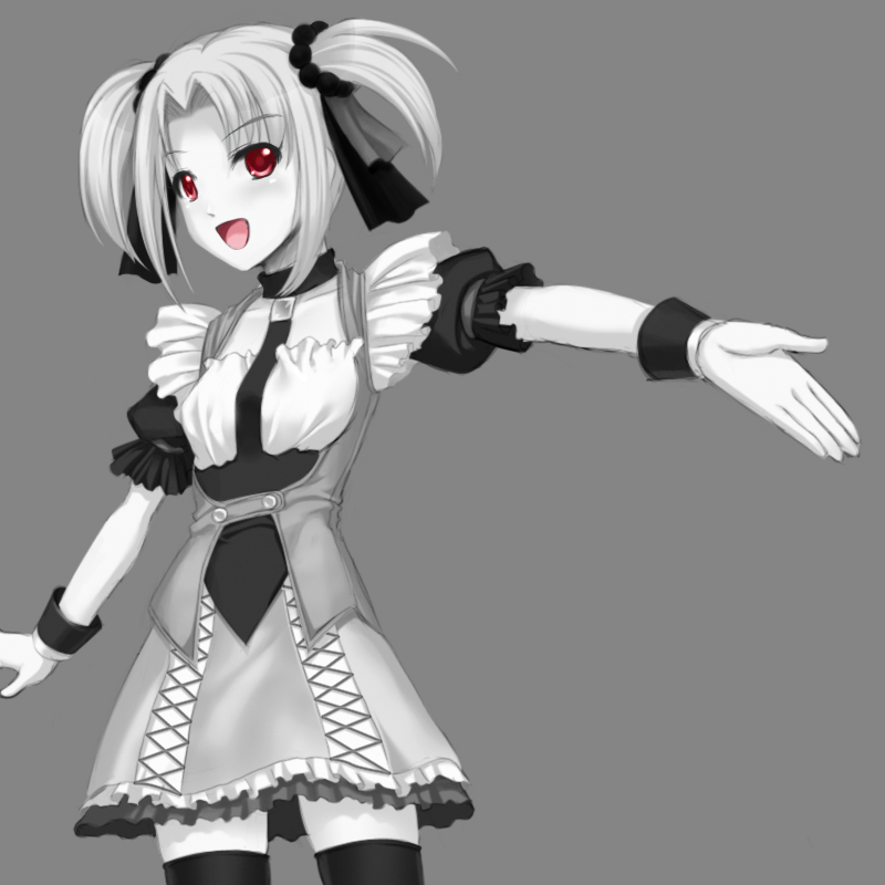 blush, cyneria, detached_sleeves, fujimiya_yuu, idolmaster, idolmaster_dearly_stars, monochrome, open_mouth