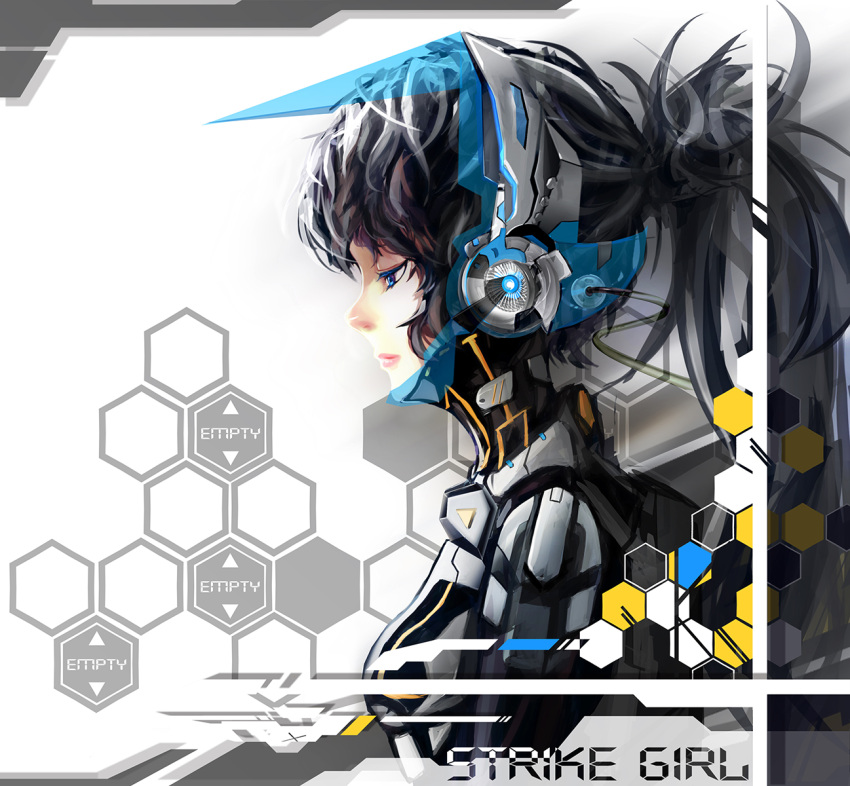 black_hair, blue_eyes, bodysuit, headphones, helmet, kxxxxxxxxxxx, original, solo