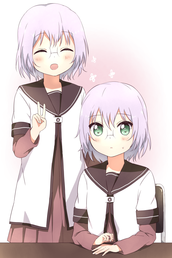 2girls, :d, ^_^, closed_eyes, glasses, green_eyes, ikeda_chitose, ikeda_chizuru
