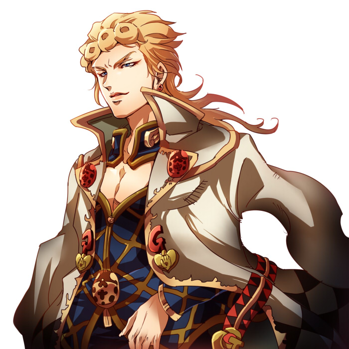 1boy, adapted_costume, adult, blonde_hair, blue_eyes, giorno_giovanna, jojo_no_kimyou_na_bouken, ladybug