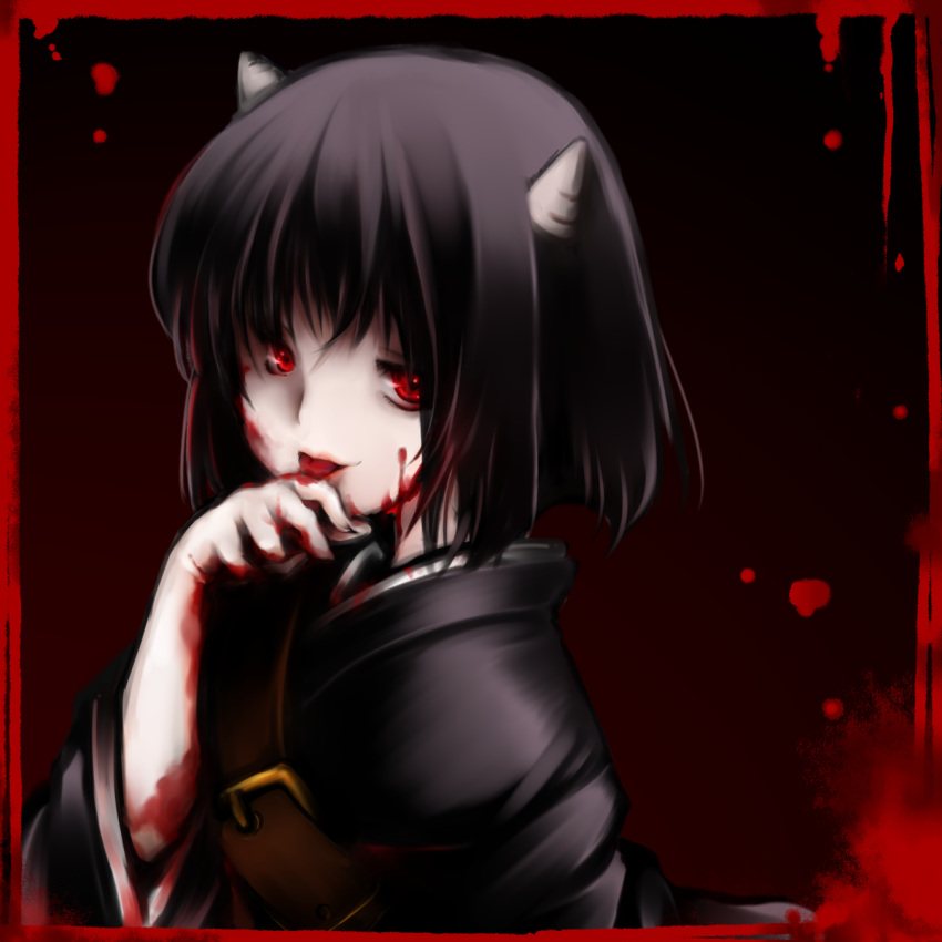 1girl, aoi_mitsuru, black_hair, blood, gedomaru, gintama, highres, horns